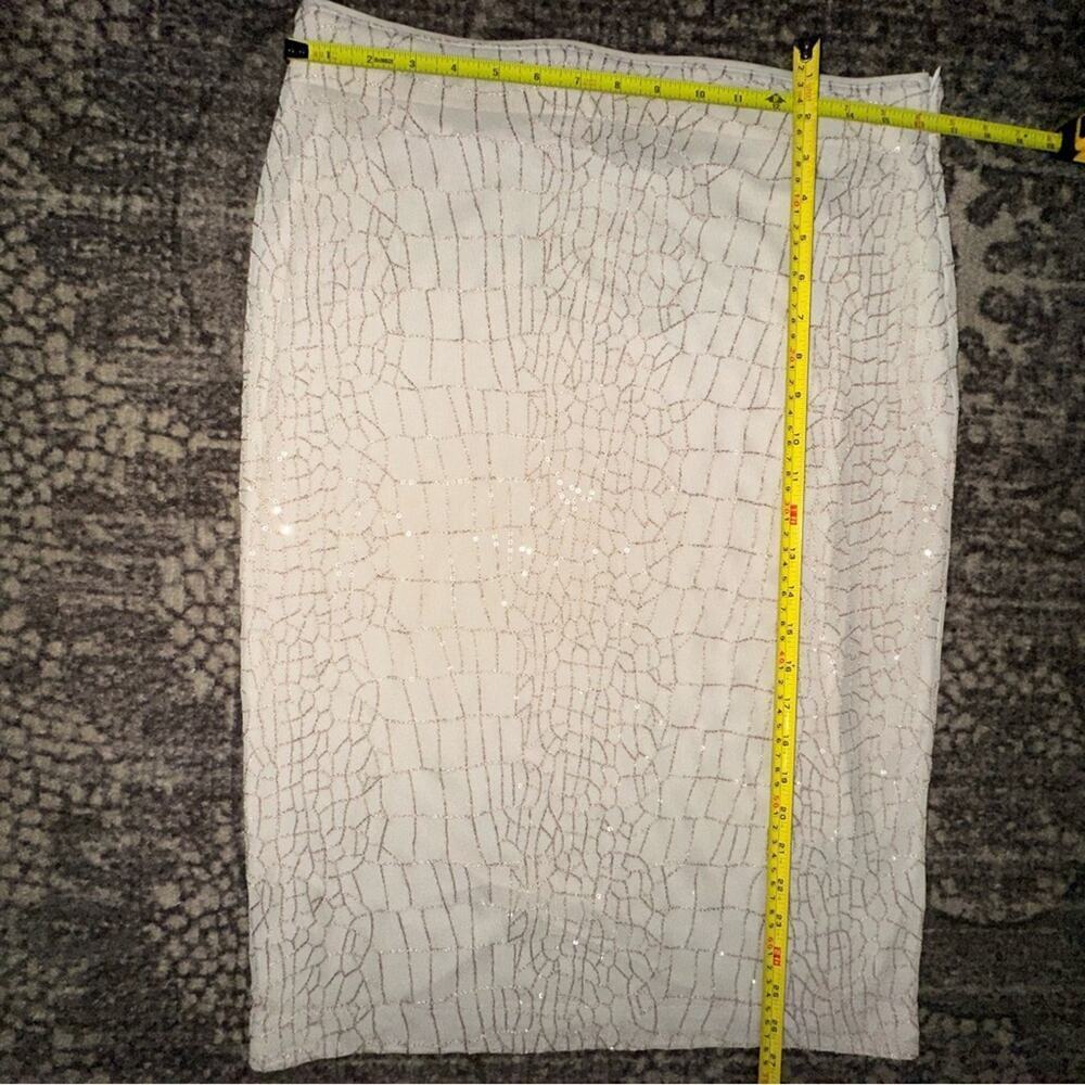Donna Karan Womens Size M Cream Ivory Gold Sequin Stretchy Pencil Straight Skirt - Picture 7 of 8